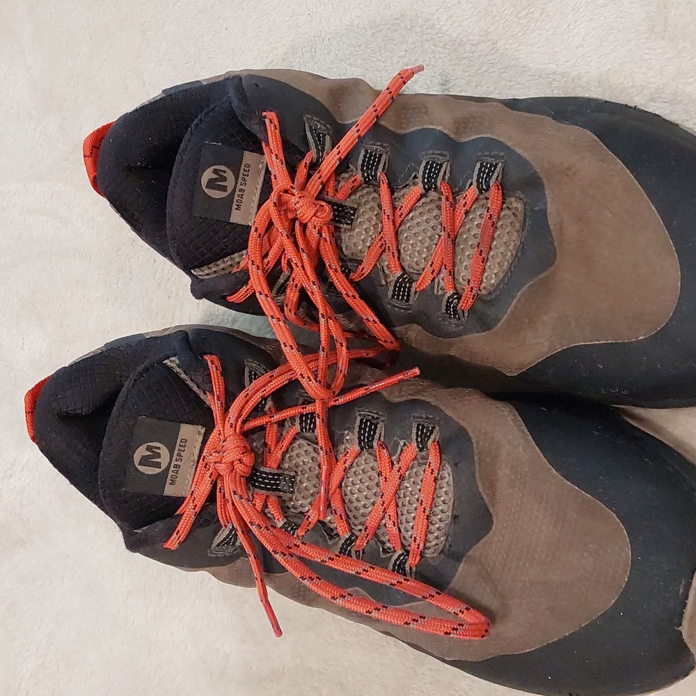 Merrell Men's Moab Speed hiking shoes black & brown with orange laces Sz 10.5 - Picture 3 of 11